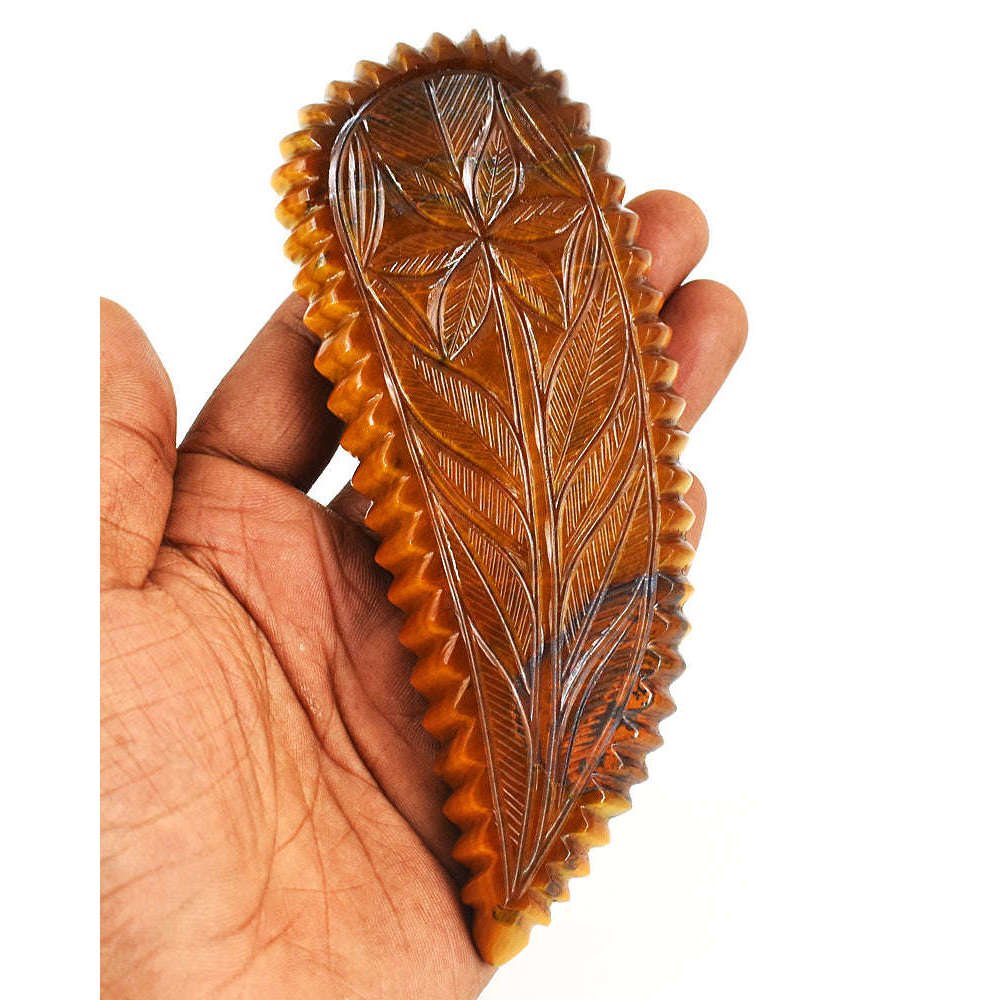 gemsmore:Stunning Tiger Eye  Hand Carved Genuine Crystal Gemstone Carving Mughal Carved Gem