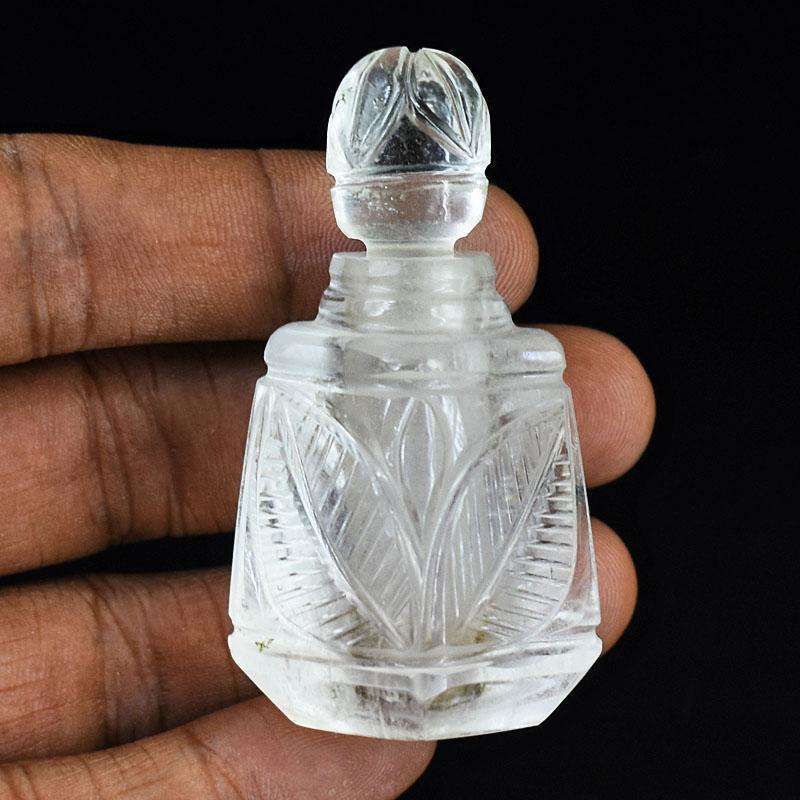 gemsmore:Stunning White Quartz Hand Carved Genuine Crystal Gemstone Carving Perfume Bottle