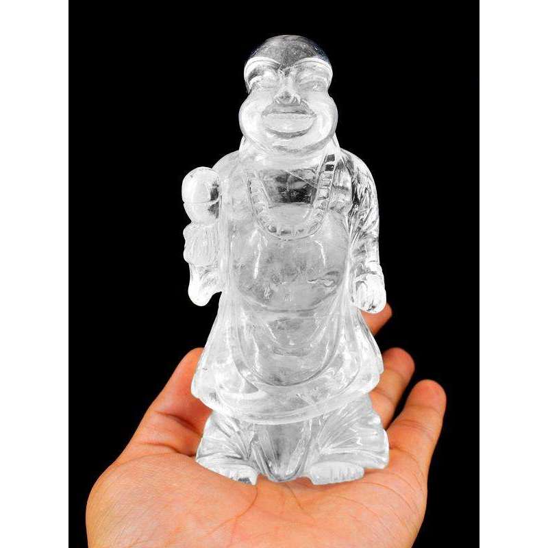 gemsmore:Top Clear White Quartz Carved Full Laughing Buddha Statue