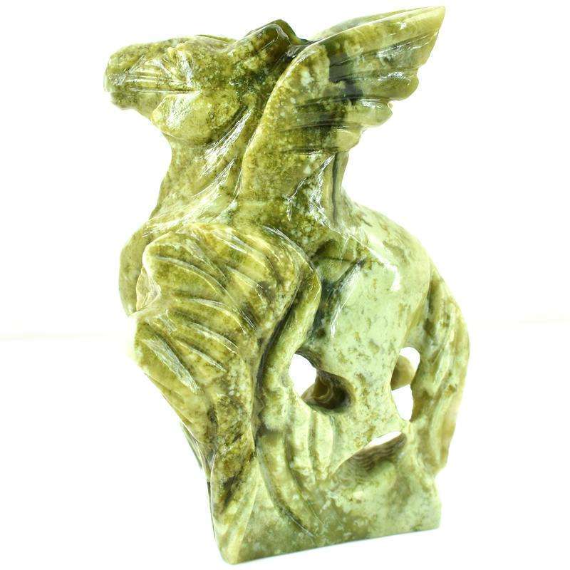 gemsmore:Unique Forest Green Jasper Carved Unicorn Statue