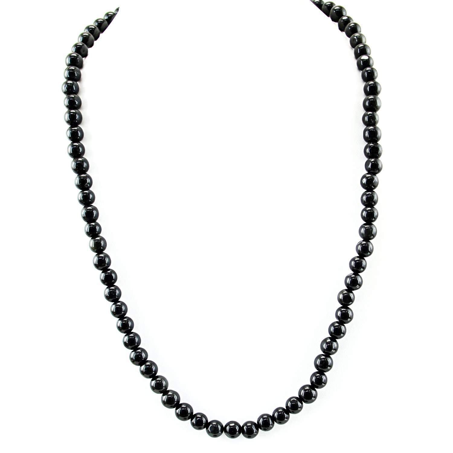gemsmore:Untreated Black Spinel Necklace Natural Round Shape Beads