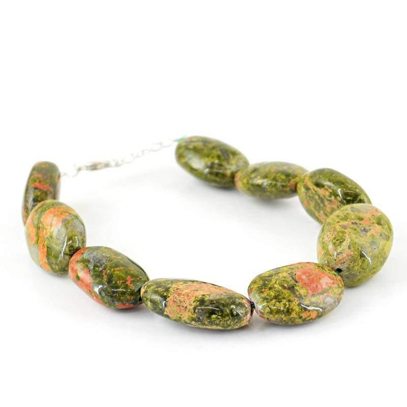 gemsmore:Untreated Blood Green Unakite Bracelet Natural Oval Shape Beads