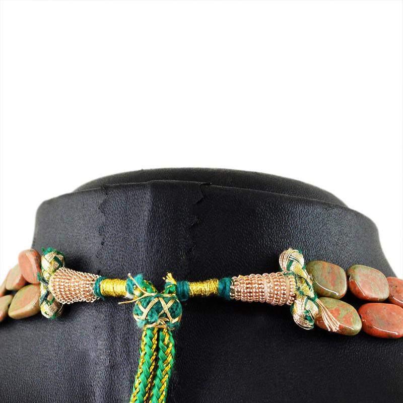 gemsmore:Untreated Blood Green Unakite Necklace Natural 2 Line Oval Beads