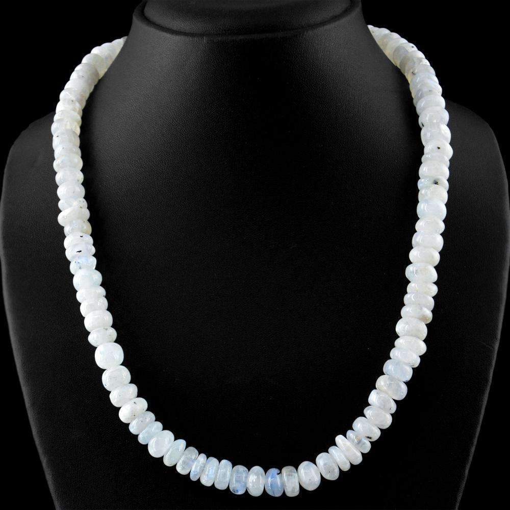 gemsmore:Untreated Blue Flash Moonstone Necklace Natural Round Beads