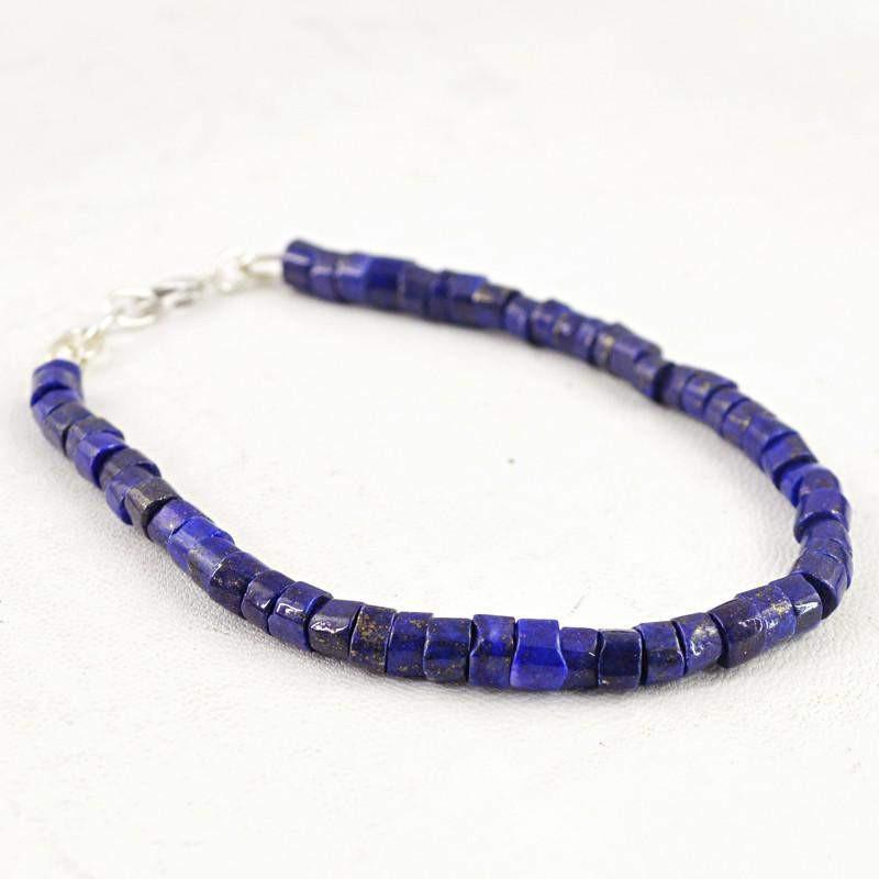 gemsmore:Untreated Blue Lapis Lazuli Bracelet Natural Round Shape Beads