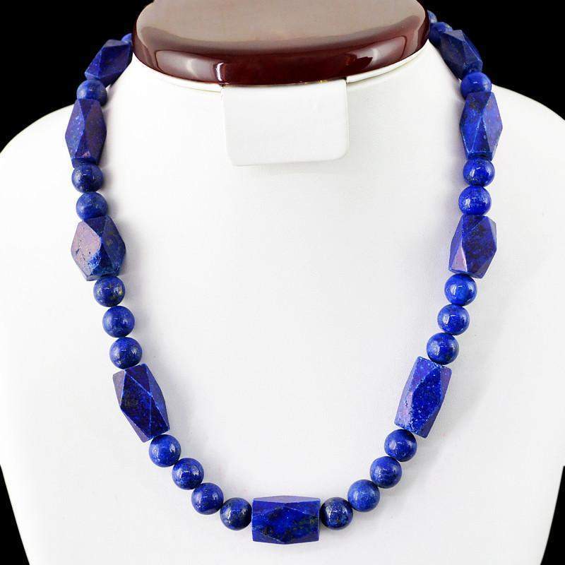 gemsmore:Untreated Blue Lapis Lazuli Necklace Natural Round Cut Beads