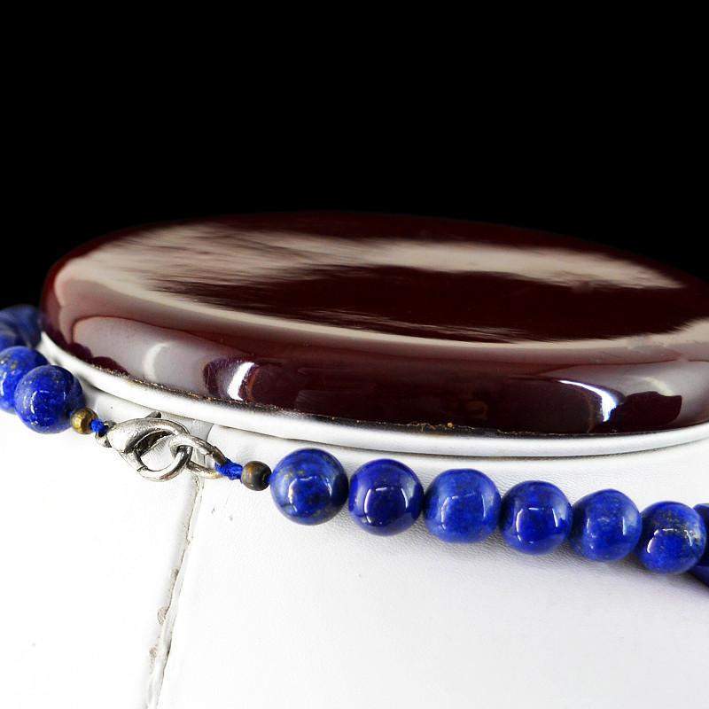 gemsmore:Untreated Blue Lapis Lazuli Necklace Natural Round Cut Beads