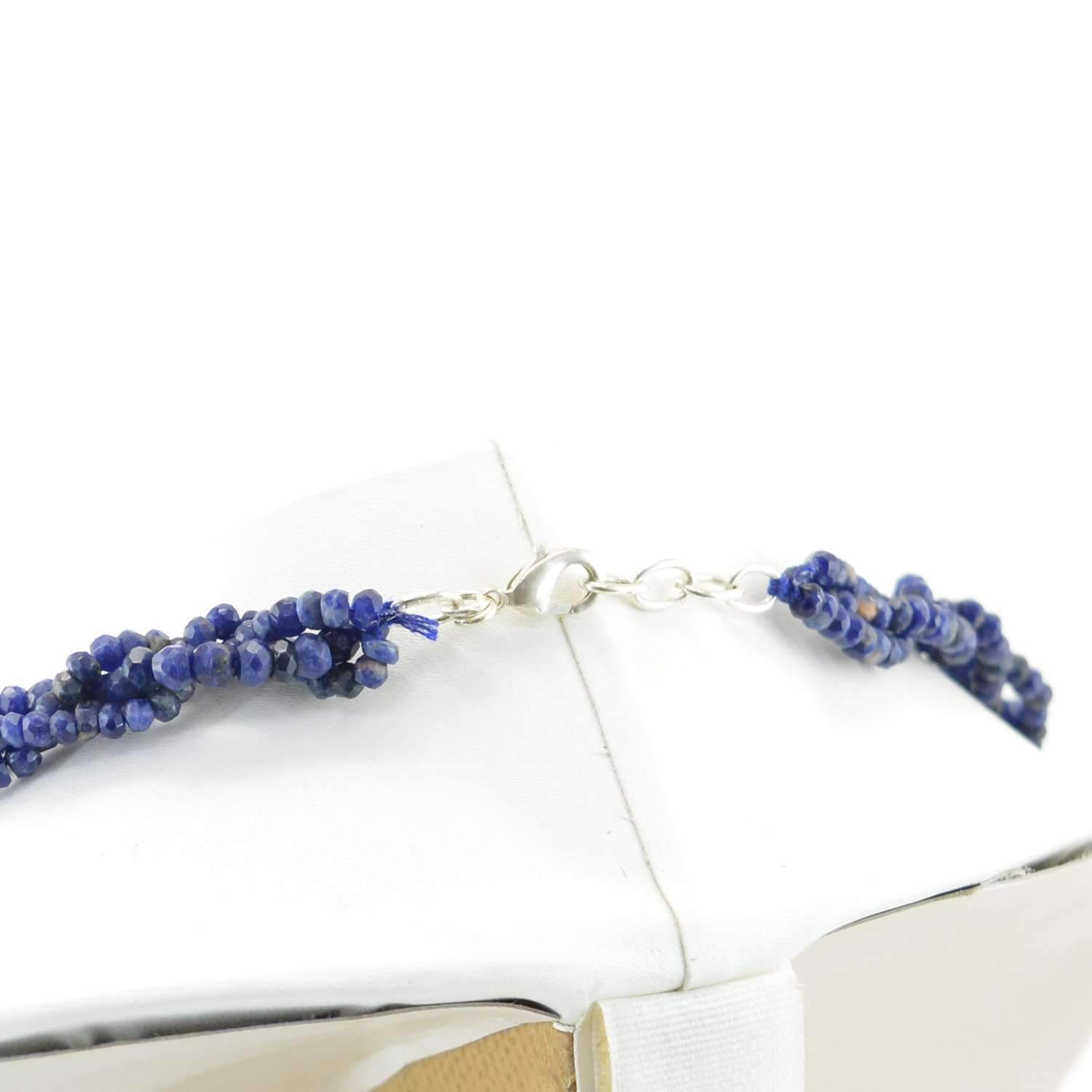 gemsmore:Untreated Blue Sodalite Necklace Natural Round Shape Faceted Beads