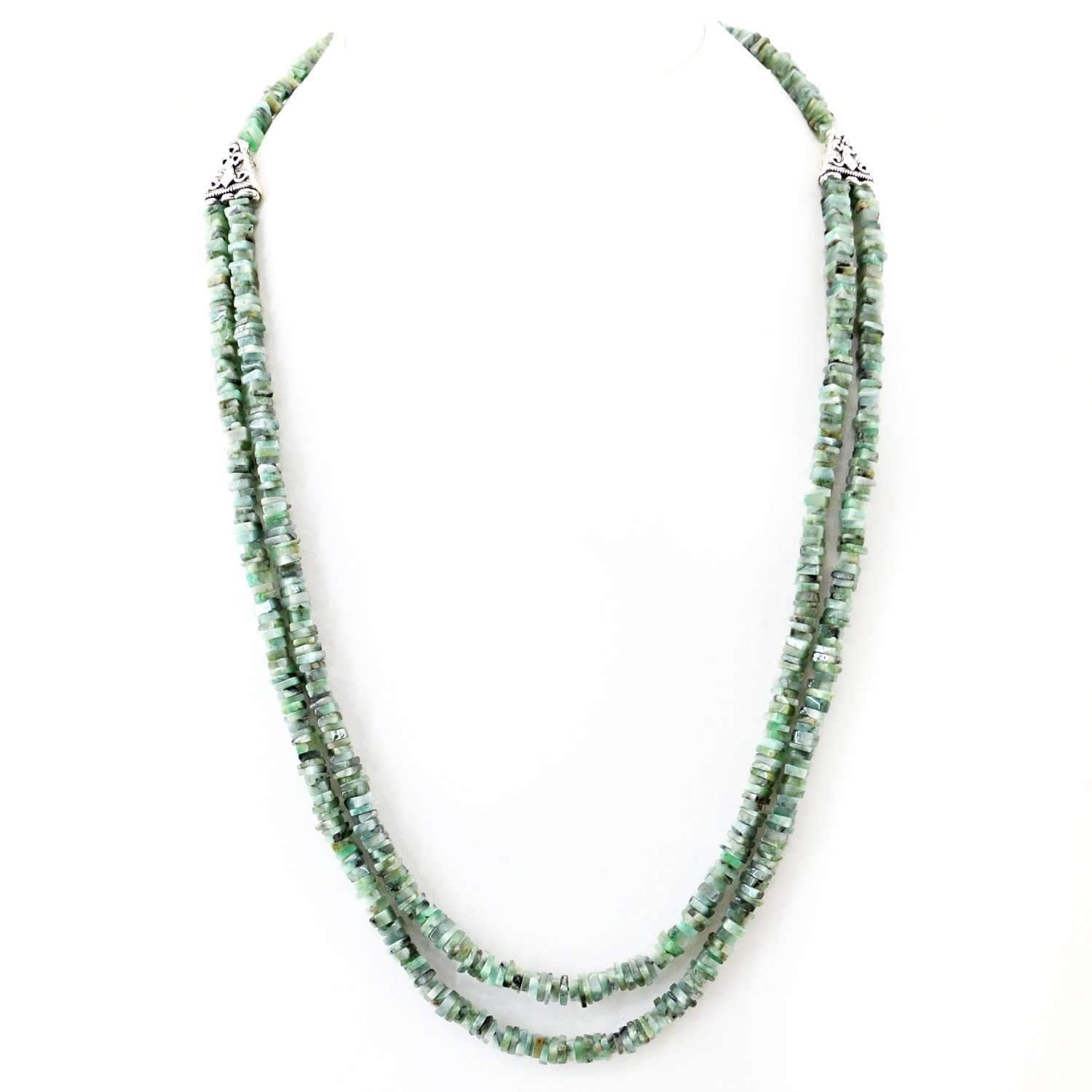 gemsmore:Untreated Emerald Necklace Natural 2 Strand Genuine Beads - Best Quality
