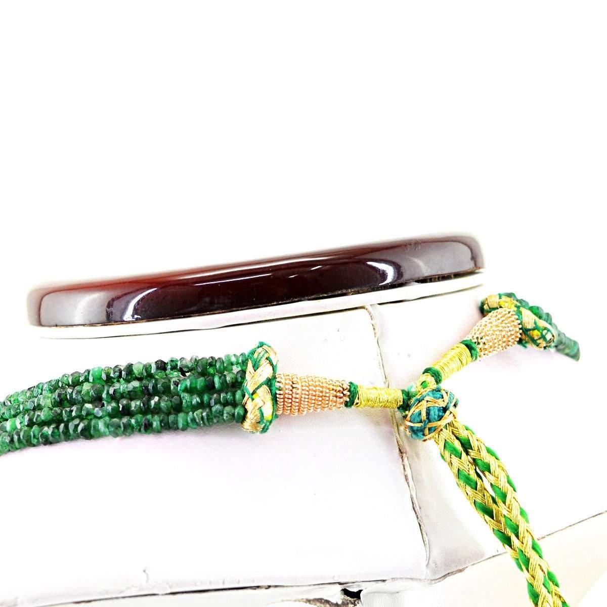 gemsmore:Untreated Green Emerald Necklace Natural 4 Line Round Cut Beads