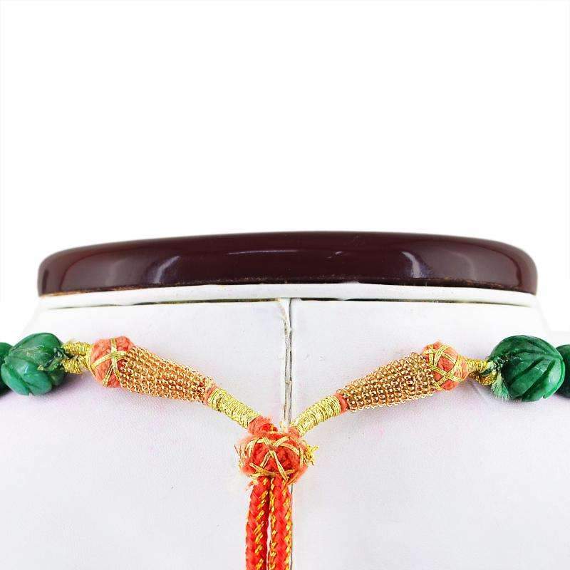 gemsmore:Untreated Green Emerald Necklace Natural Single Strand Carved Beads