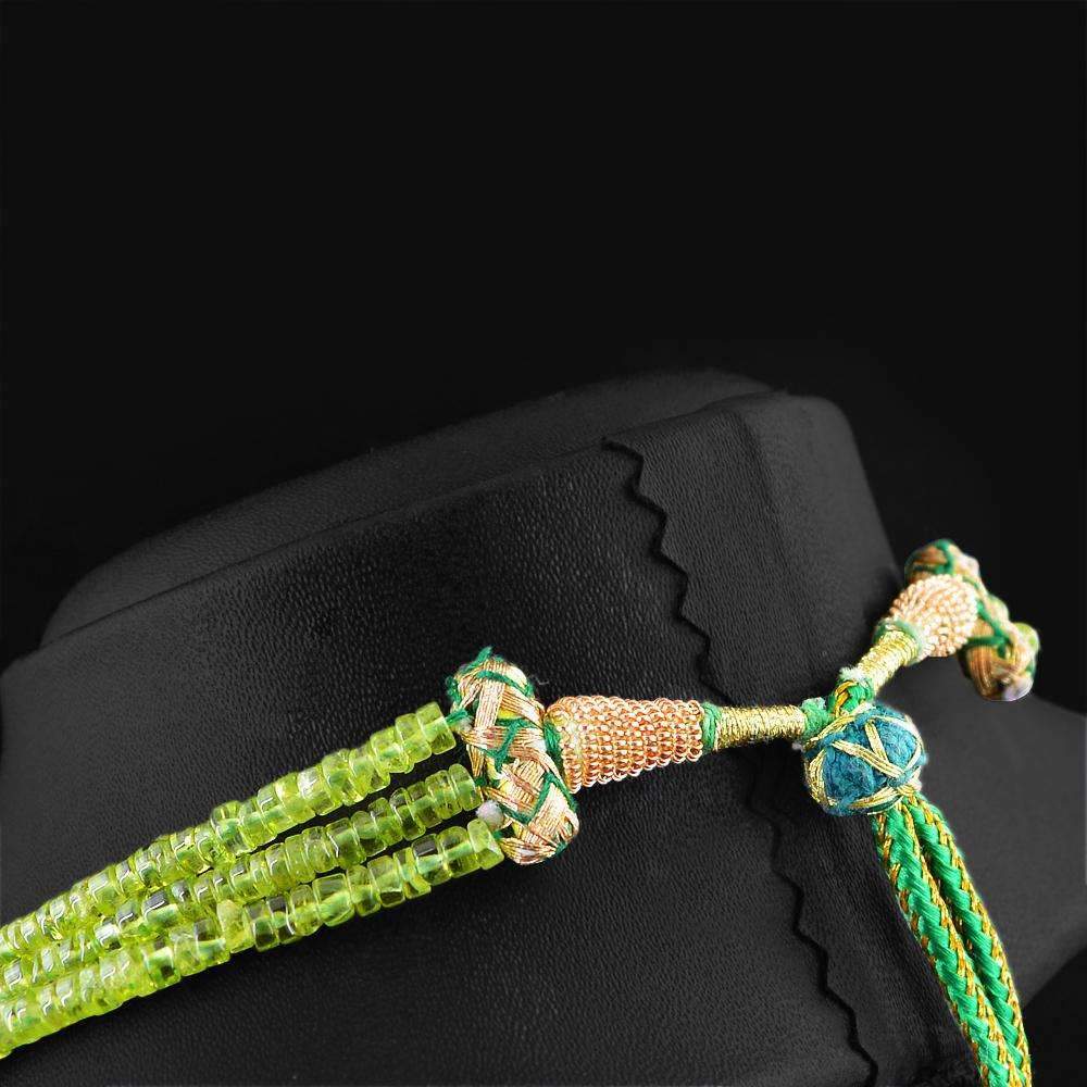 gemsmore:Untreated Green Peridot Necklace Natural 3 Line Round Shape Beads