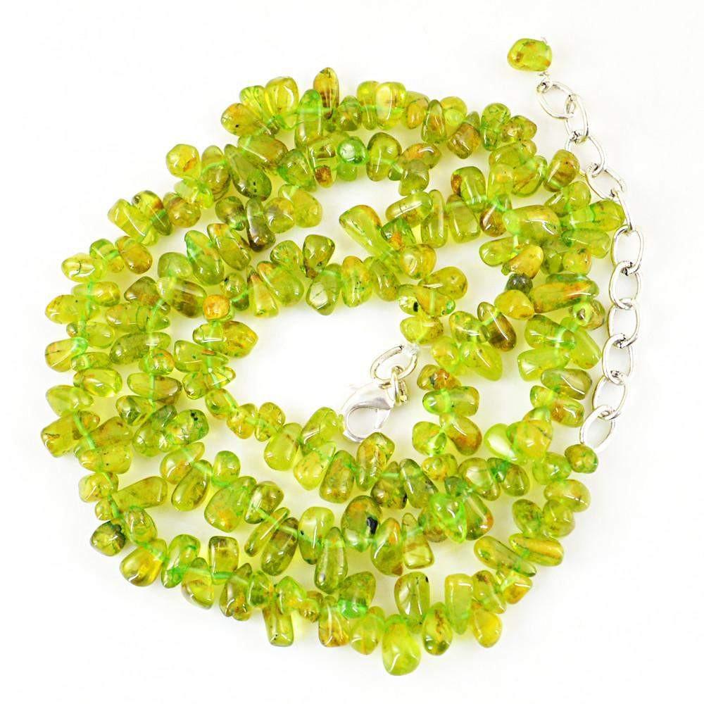 gemsmore:Untreated Green Peridot Necklace Natural Tear Drop Beads