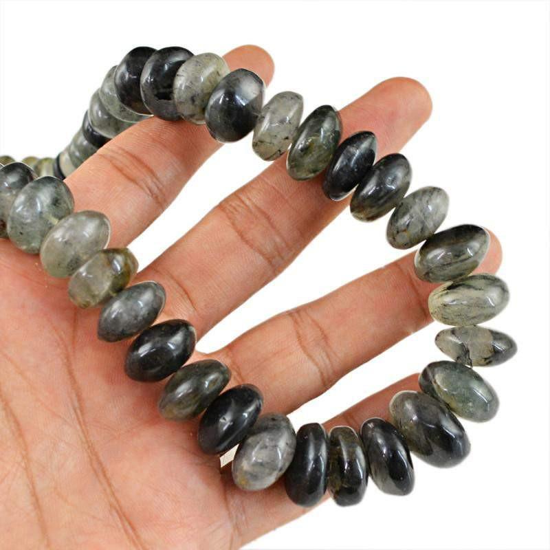gemsmore:Untreated Natural Black Rutile Quartz Necklace Round Shape Beads