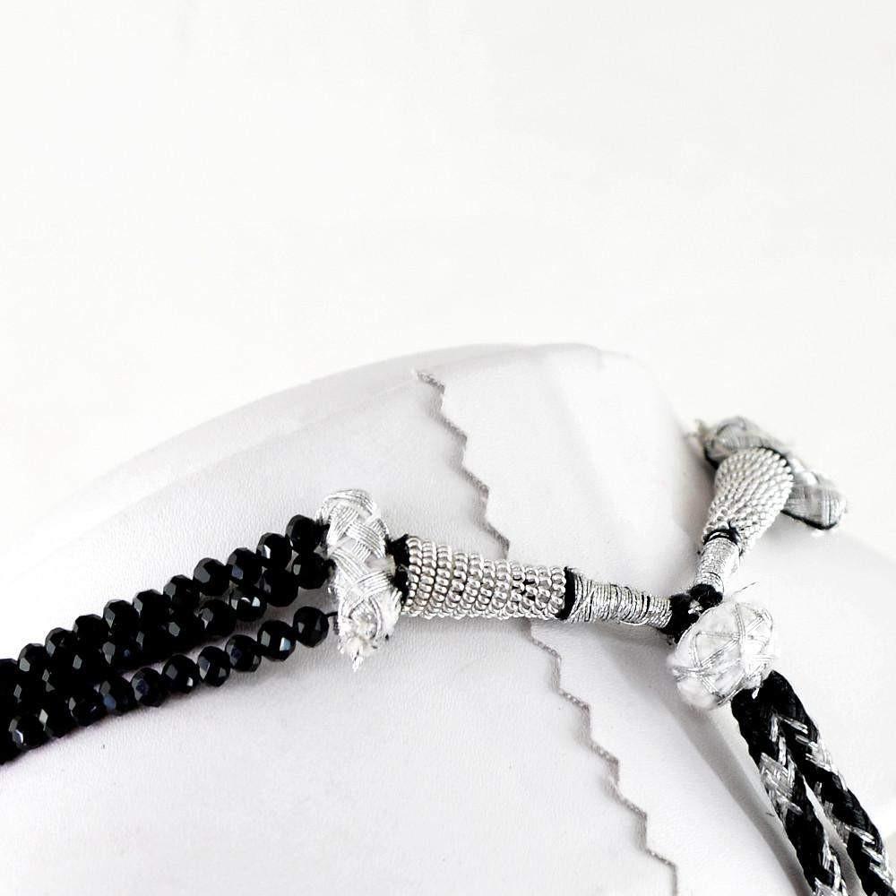 gemsmore:Untreated Natural Black Spinel Necklace 3 Strand Round Cut Beads