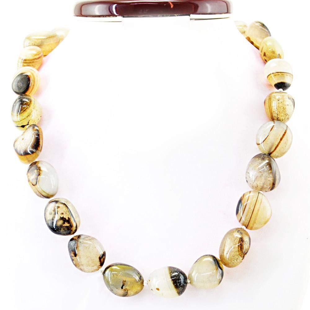 gemsmore:Untreated Natural Black & White Onyx Beads Necklace