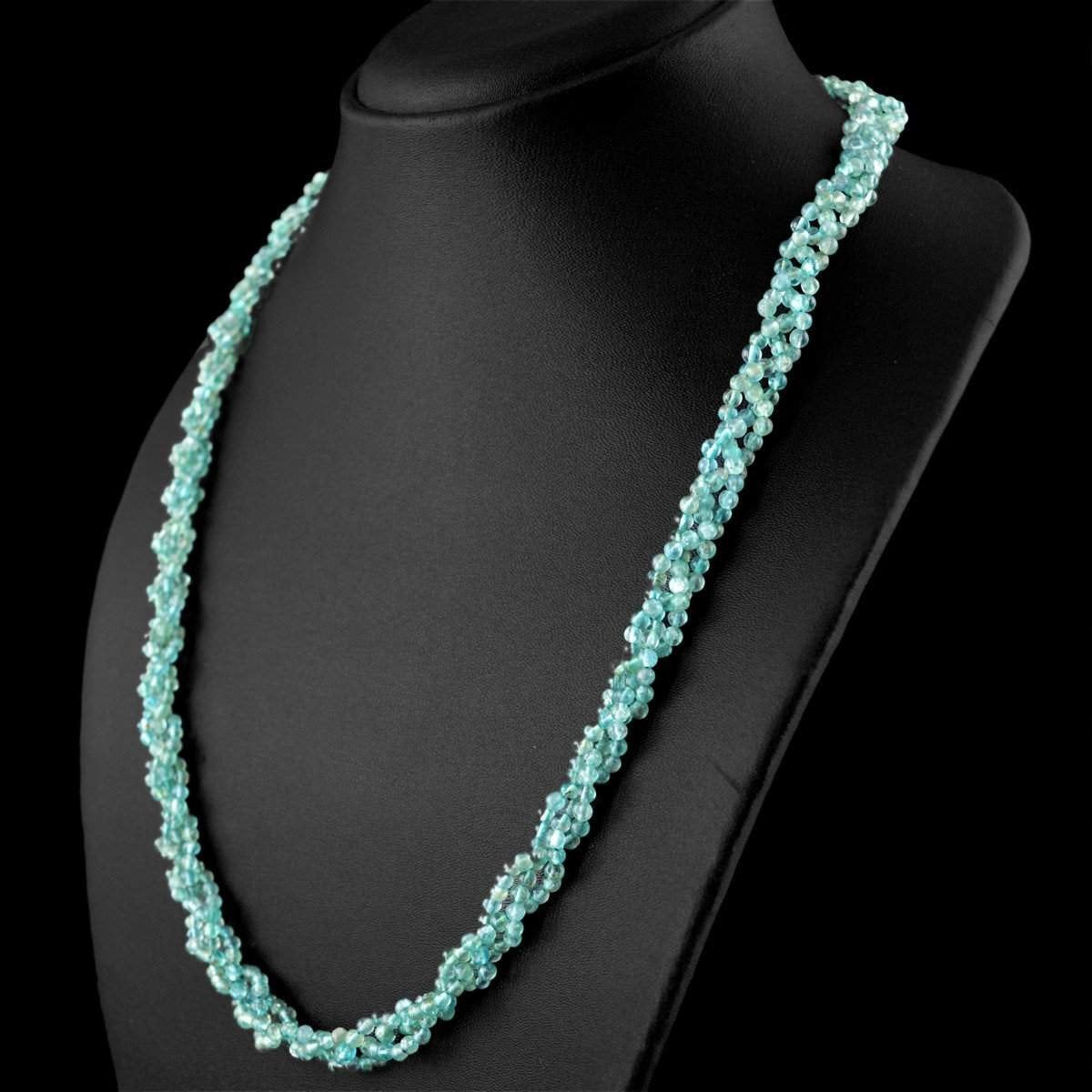 gemsmore:Untreated Natural Blue Apatite Necklace Round Shape Beads