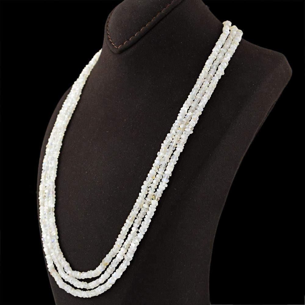 gemsmore:Untreated Natural Blue Flash Moonstone Necklace 3 Line Round Cut Beads