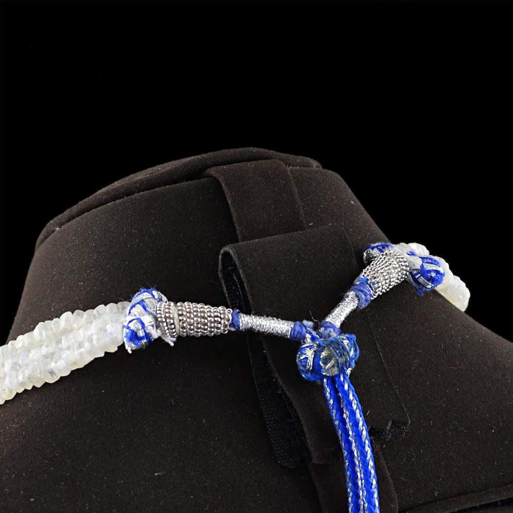 gemsmore:Untreated Natural Blue Flash Moonstone Necklace 3 Line Round Cut Beads