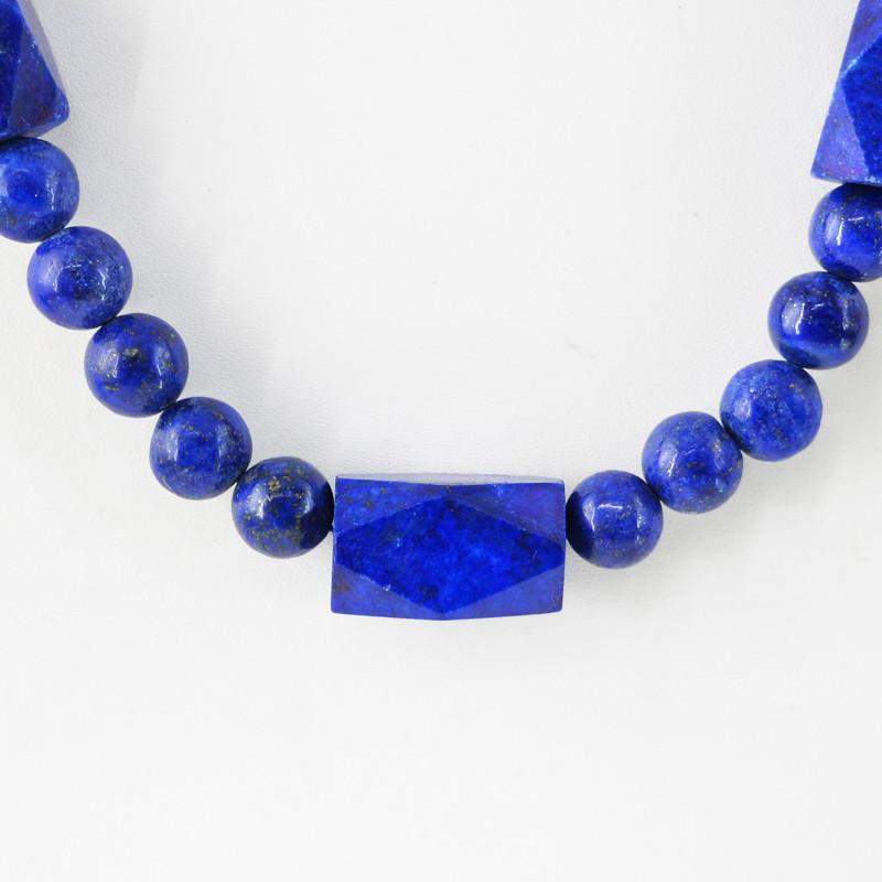gemsmore:Untreated Natural Blue Lapis lazuli Necklace Round Shape Faceted Beads