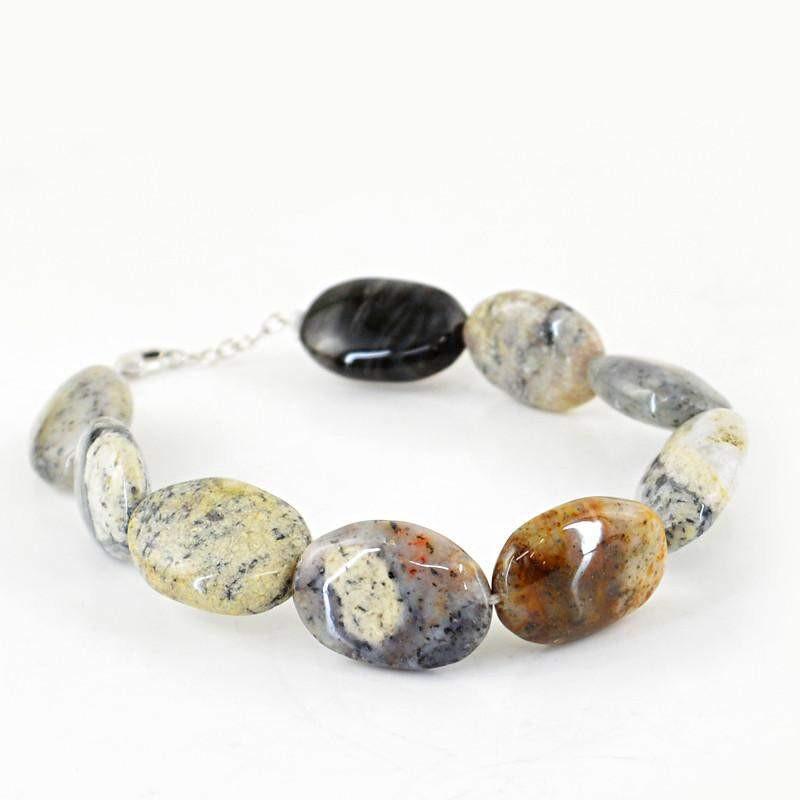 gemsmore:Untreated Natural Dendrite Opal Bracelet Oval Shape Beads