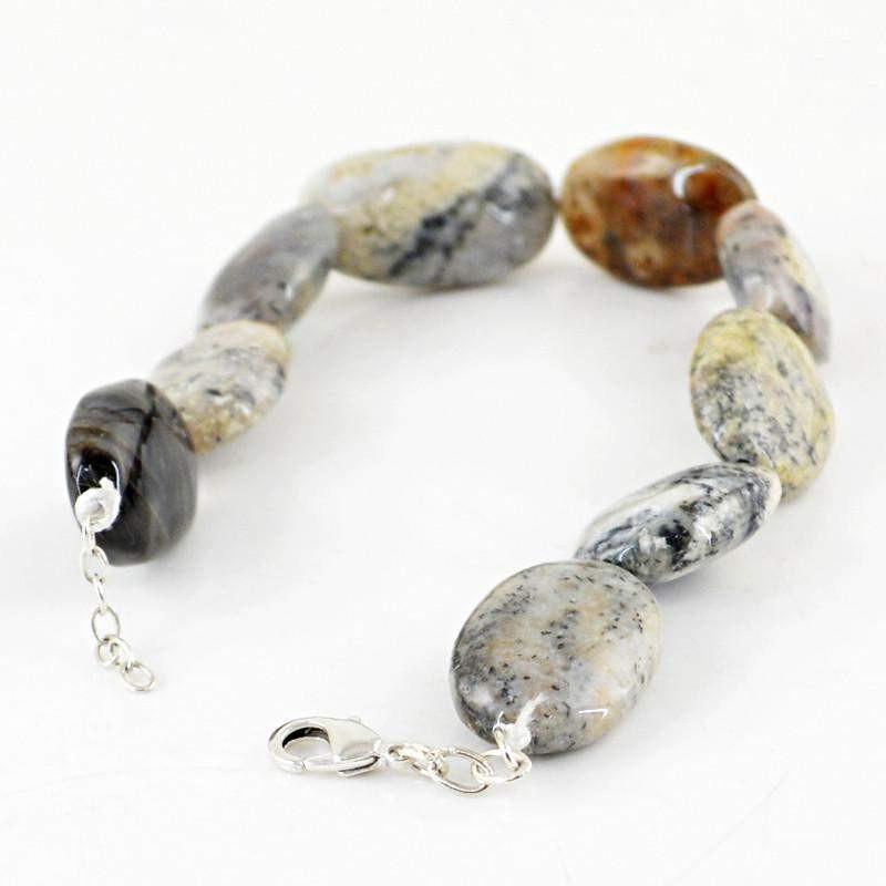 gemsmore:Untreated Natural Dendrite Opal Bracelet Oval Shape Beads