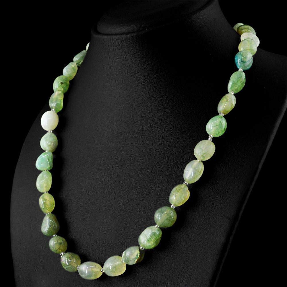 gemsmore:Untreated Natural Green Onyx Beads Necklace