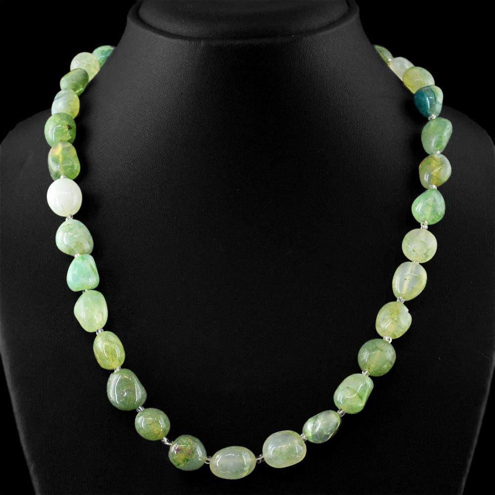 gemsmore:Untreated Natural Green Onyx Beads Necklace