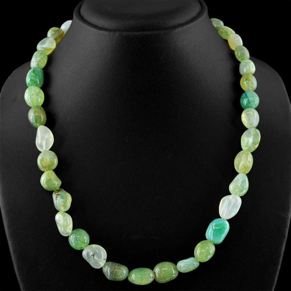 gemsmore:Untreated Natural Green Onyx Beads Necklace