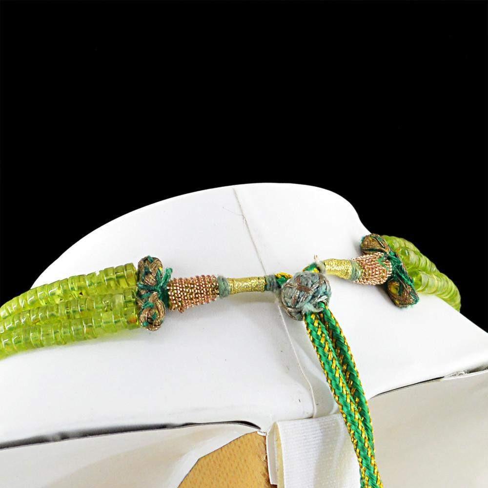 gemsmore:Untreated Natural Green Peridot Necklace 3 Line Round Shape Beads