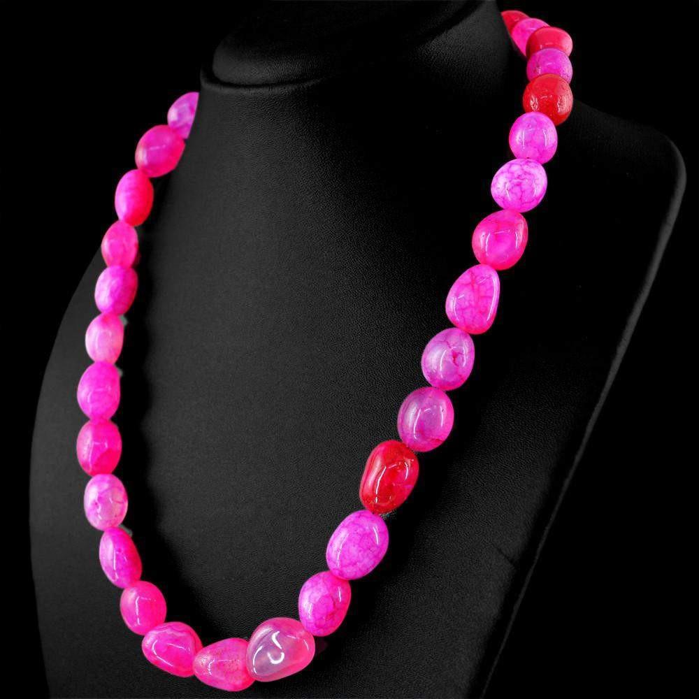 gemsmore:Untreated Natural Pink Onyx Beads Necklace