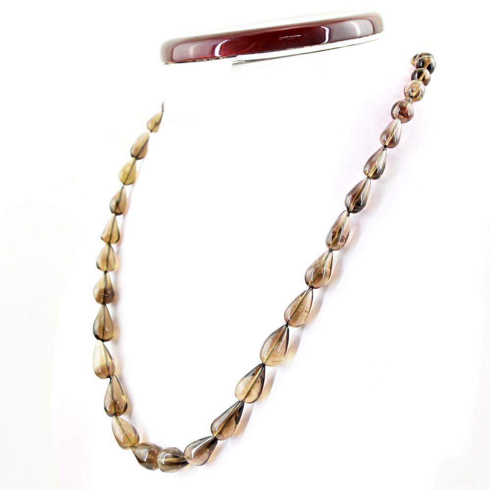 gemsmore:Untreated Natural Smoky Quartz Necklace Pear Shape Beads