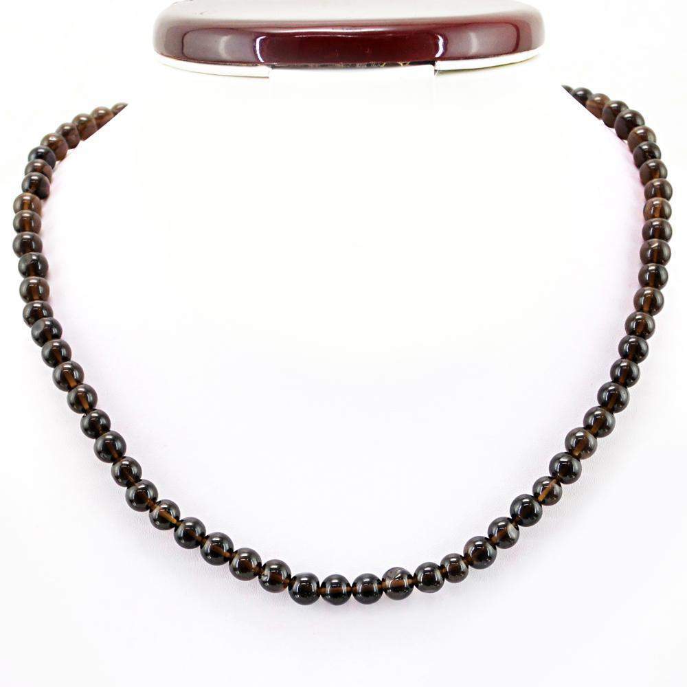 gemsmore:Untreated Natural Smoky Quartz Necklace Round Shape Beads