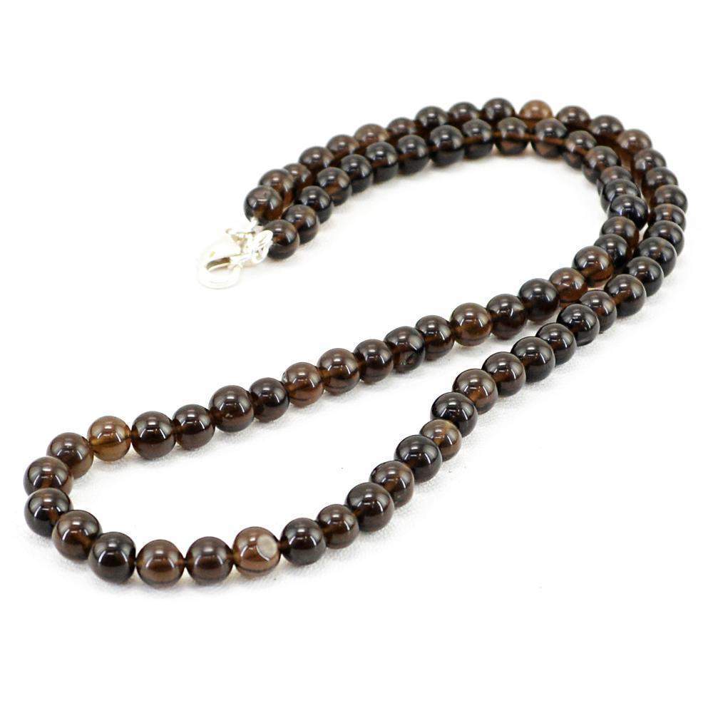 gemsmore:Untreated Natural Smoky Quartz Necklace Round Shape Beads