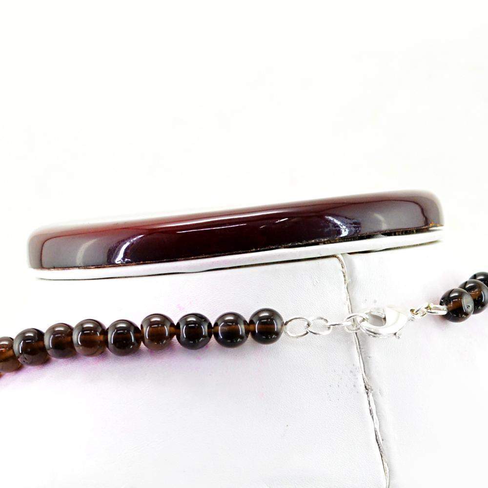 gemsmore:Untreated Natural Smoky Quartz Necklace Round Shape Beads