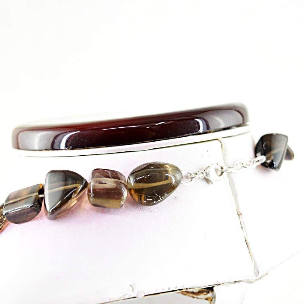 gemsmore:Untreated Natural Smoky Quartz Necklace Single Strand Beads