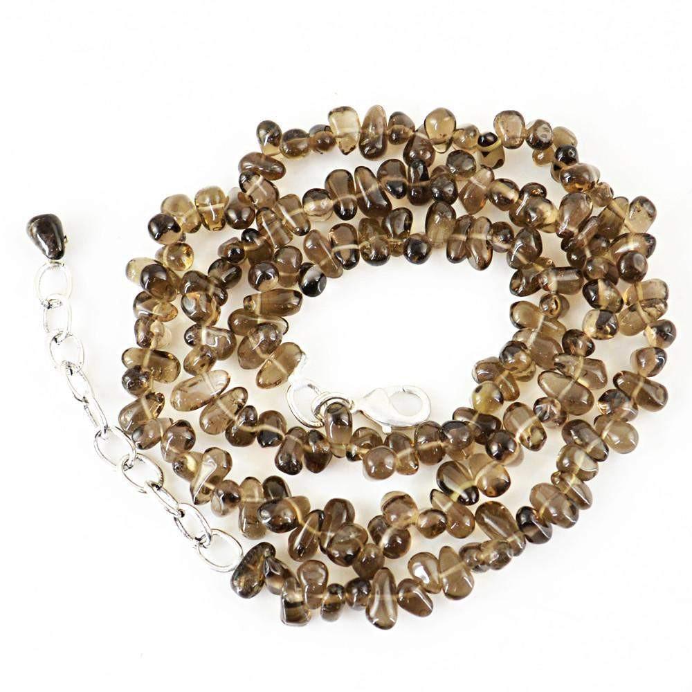 gemsmore:Untreated Natural Smoky Quartz Necklace Tear Drop Beads