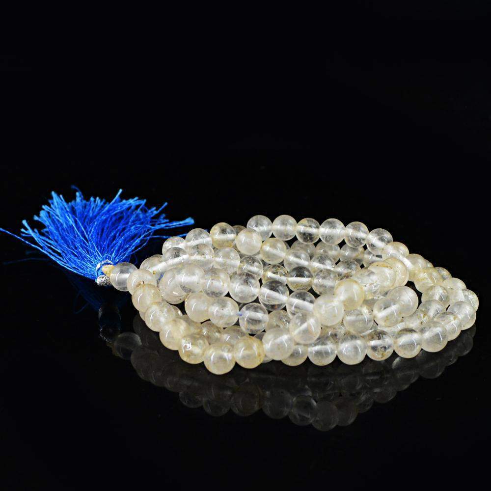 gemsmore:Untreated Natural White Quartz Necklace 108 Beads Prayer Mala