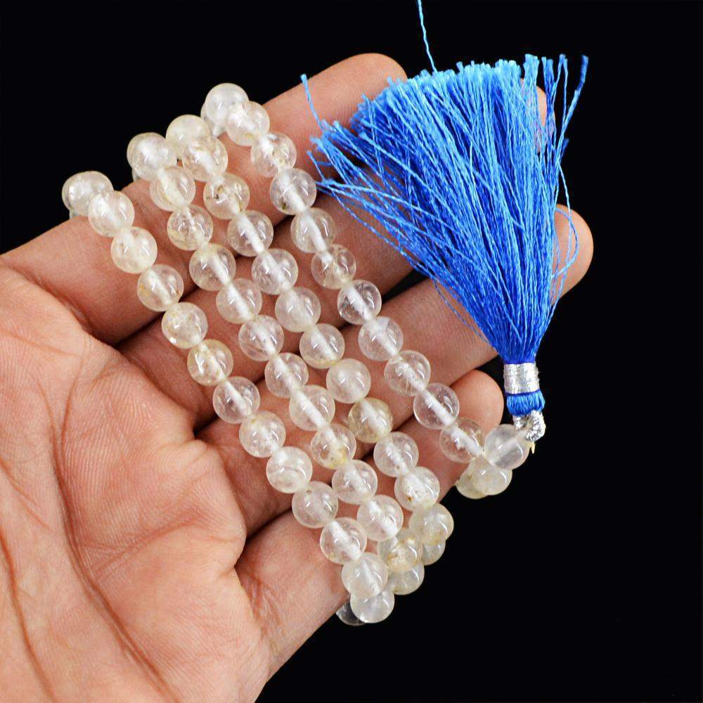 gemsmore:Untreated Natural White Quartz Necklace 108 Beads Prayer Mala
