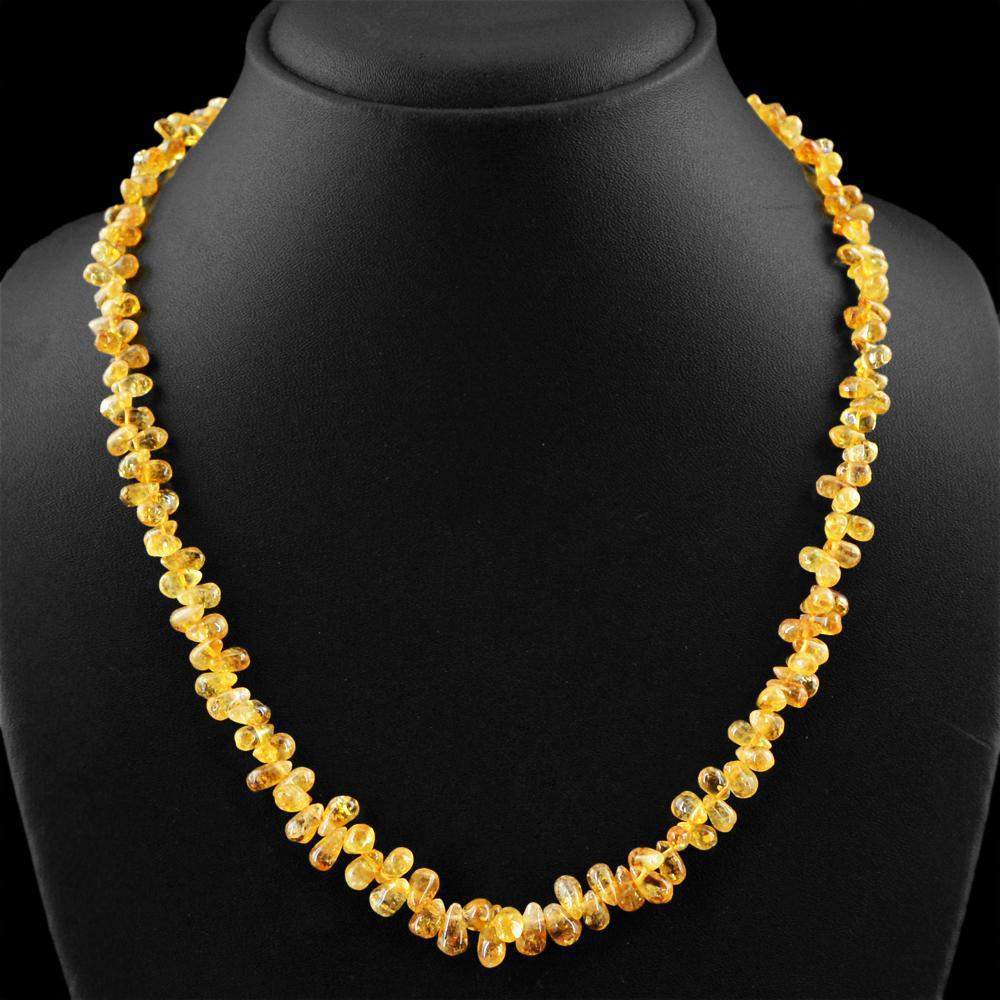 gemsmore:Untreated Natural Yellow Citrine Necklace 20 Inches Long Pear Shape Beads