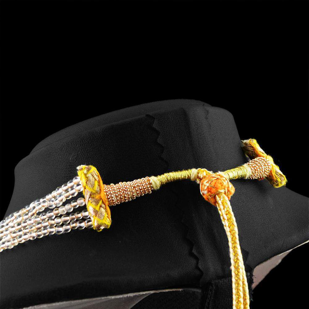 gemsmore:Untreated Natural Yellow Citrine Necklace 5 Line Round Beads