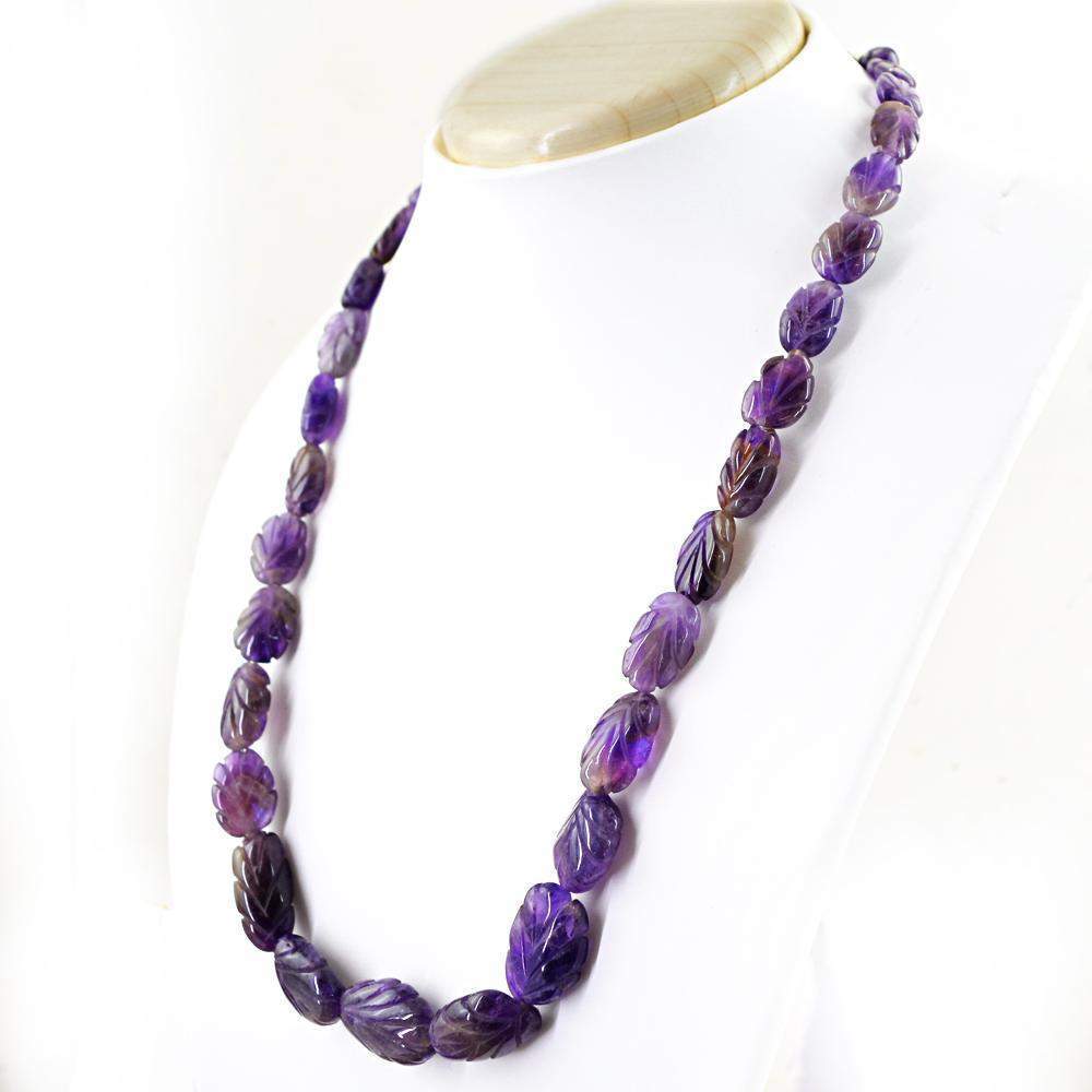 gemsmore:Untreated Purple Amethyst Necklace Natural Carved Beads