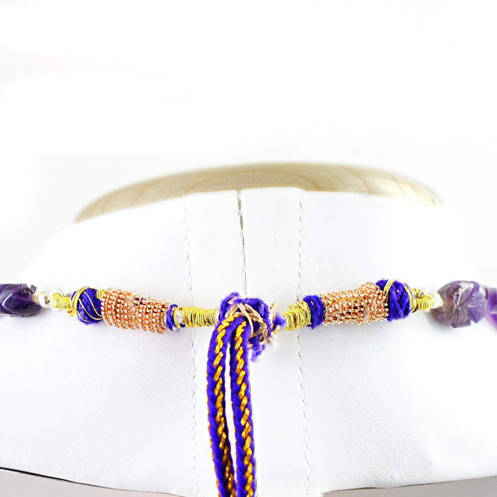 gemsmore:Untreated Purple Amethyst Necklace Natural Carved Beads