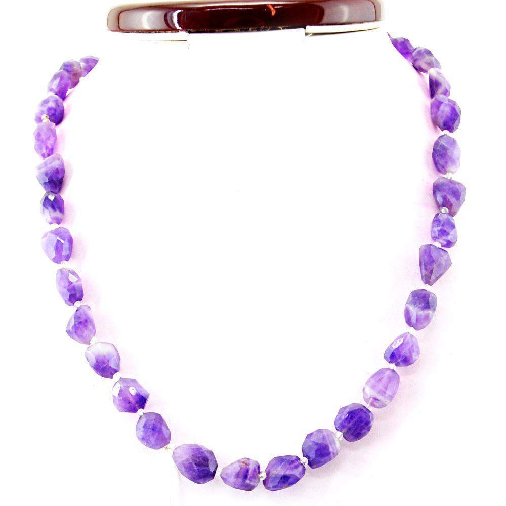 gemsmore:Untreated Purple Amethyst Necklace Natural Faceted Beads