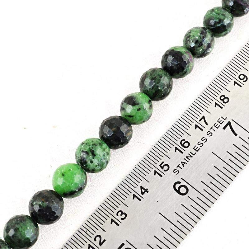 gemsmore:Untreated Ruby Ziosite Strand Natural Round Shape Faceted Beads
