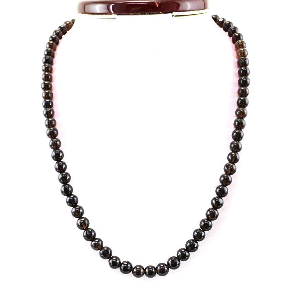 gemsmore:Untreated Smoky Quartz Necklace Natural Round Shape Beads