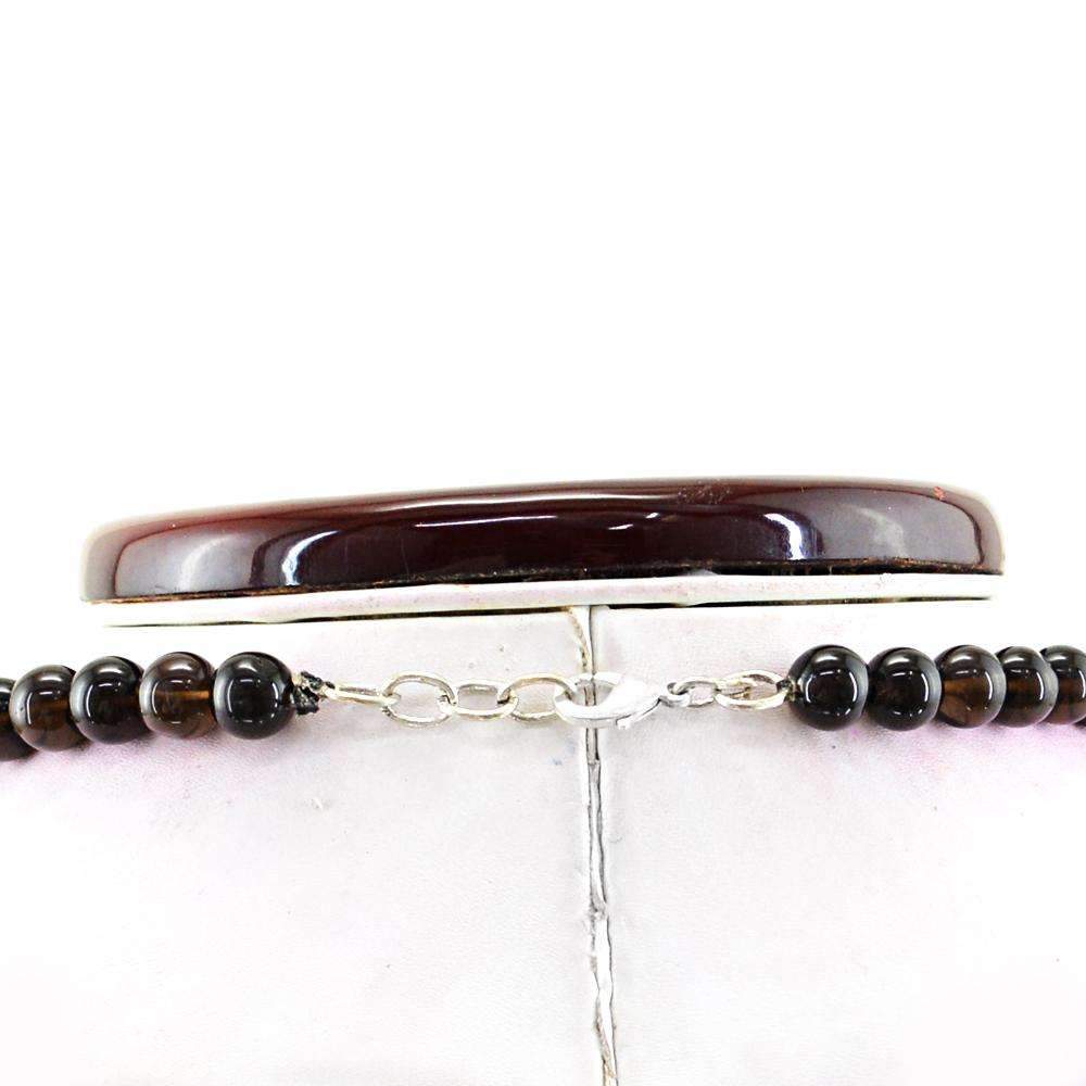 gemsmore:Untreated Smoky Quartz Necklace Natural Round Shape Beads