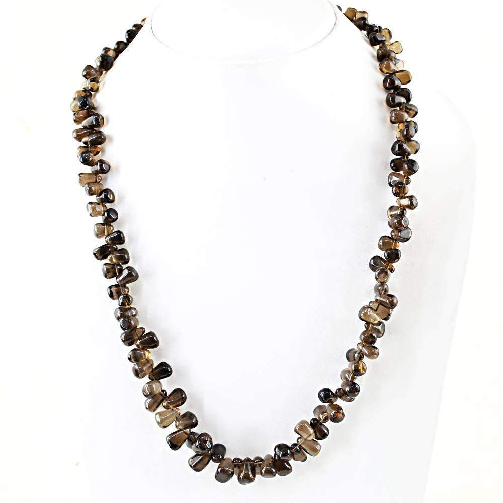 gemsmore:Untreated Smoky Quartz Necklace Natural Tear Drop Beads