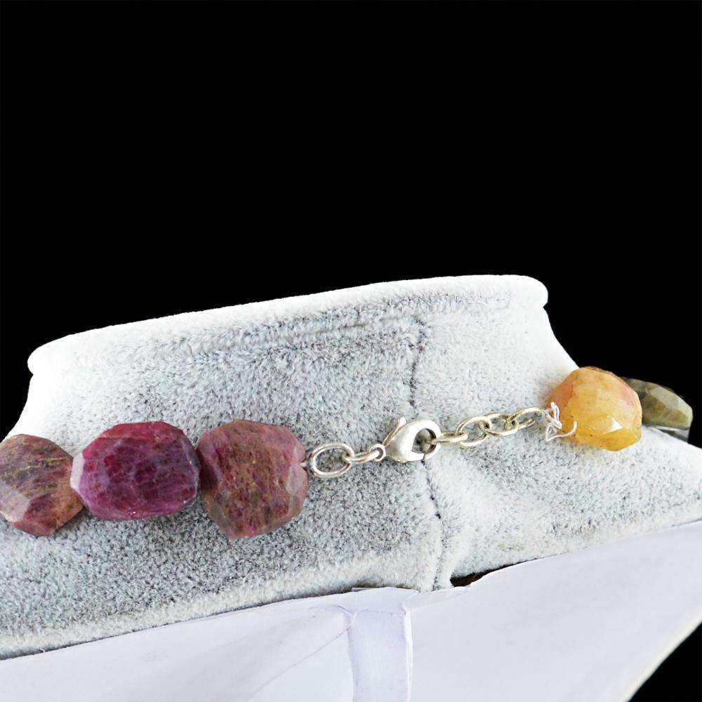 gemsmore:Untreated Watermelon Tourmaline Necklace Natural Faceted Beads