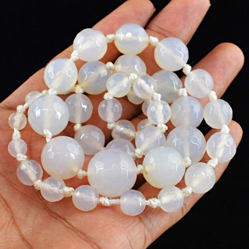 gemsmore:Untreated White Onyx Strand Natural Round Faceted Beads
